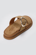 Estil - Flatform Buckle Sandals - Beige Suede