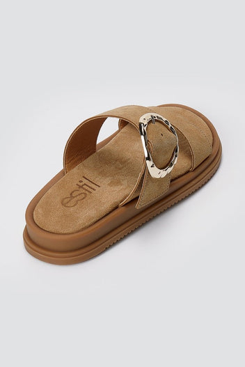 Estil - Flatform Buckle Sandals - Beige Suede