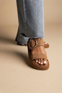 Estil - Flatform Buckle Sandals - Beige Suede