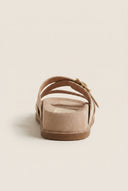 IRIS - Flatform Buckle Sandals - Beige Suede