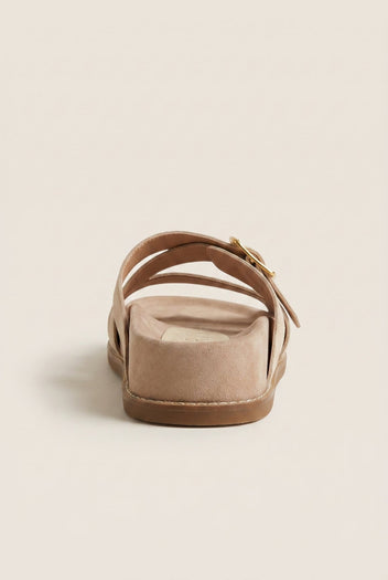 IRIS - Flatform Buckle Sandals - Beige Suede