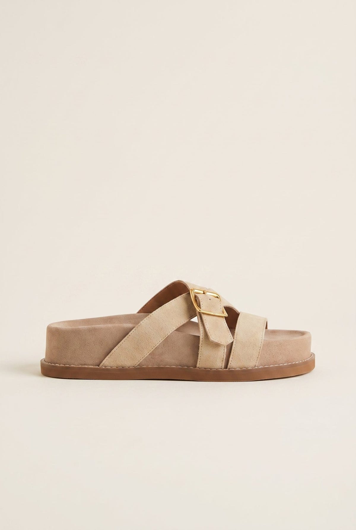 IRIS - Flatform Buckle Sandals - Beige Suede