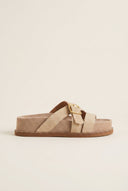IRIS - Flatform Buckle Sandals - Beige Suede