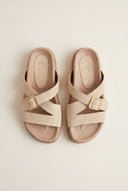 IRIS - Flatform Buckle Sandals - Beige Suede