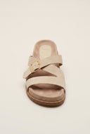 IRIS - Flatform Buckle Sandals - Beige Suede