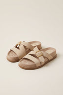 IRIS - Flatform Buckle Sandals - Beige Suede