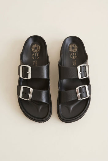 ATENEO - Flatform Buckle Sandals - Black