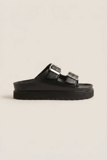 ATENEO - Flatform Buckle Sandals - Black