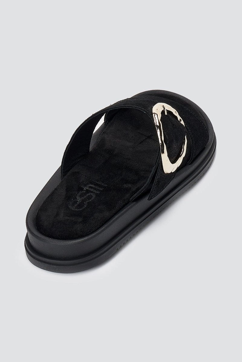 Estil - Flatform Buckle Sandals - Black Suede