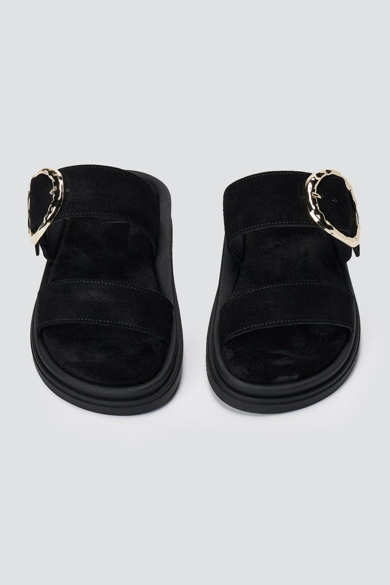 Estil - Flatform Buckle Sandals - Black Suede