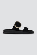 Estil - Flatform Buckle Sandals - Black Suede