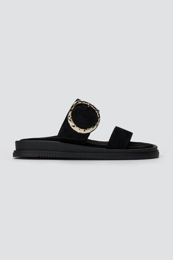 Estil - Flatform Buckle Sandals - Black Suede
