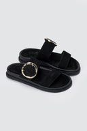 Estil - Flatform Buckle Sandals - Black Suede