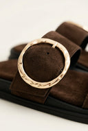 Estil - Flatform Buckle Sandals - Brown Suede