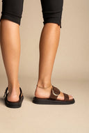 Estil - Flatform Buckle Sandals - Brown Suede