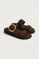 Estil - Flatform Buckle Sandals - Brown Suede