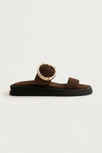 Estil - Flatform Buckle Sandals - Brown Suede
