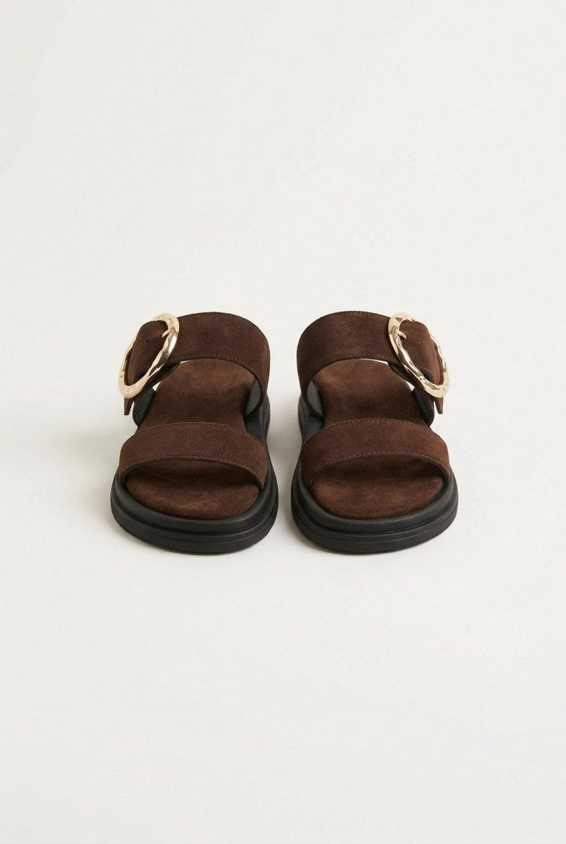 Estil - Flatform Buckle Sandals - Brown Suede