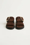 Estil - Flatform Buckle Sandals - Brown Suede