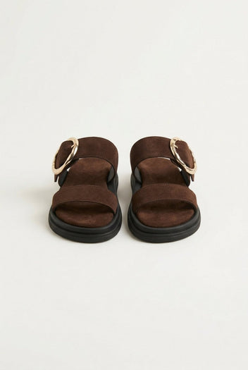 Estil - Flatform Buckle Sandals - Brown Suede