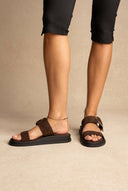 Estil - Flatform Buckle Sandals - Brown Suede