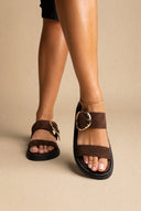 Estil - Flatform Buckle Sandals - Brown Suede