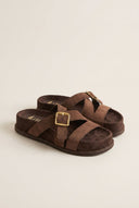 IRIS - Flatform Buckle Sandals - Brown Suede