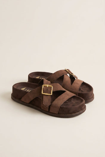 IRIS - Flatform Buckle Sandals - Brown Suede