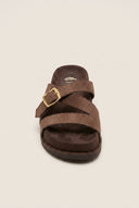 IRIS - Flatform Buckle Sandals - Brown Suede