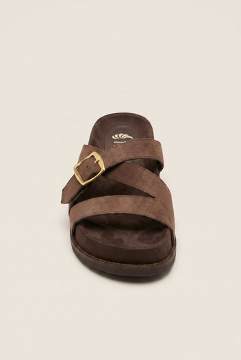 IRIS - Flatform Buckle Sandals - Brown Suede