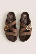 IRIS - Flatform Buckle Sandals - Brown Suede