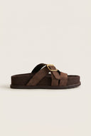IRIS - Flatform Buckle Sandals - Brown Suede