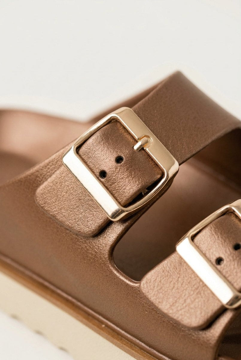 ATENEO - Flatform Buckle Sandals - Matte Rose Gold