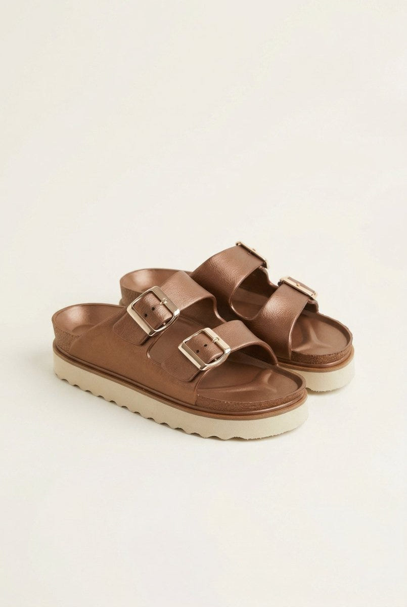 ATENEO - Flatform Buckle Sandals - Matte Rose Gold