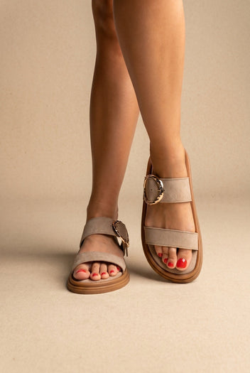 Estil - Flatform Buckle Sandals - Taupe Suede