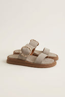 Estil - Flatform Buckle Sandals - Taupe Suede