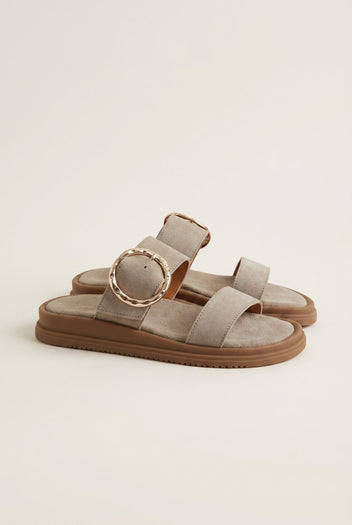 Estil - Flatform Buckle Sandals - Taupe Suede