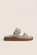 Estil - Flatform Buckle Sandals - Taupe Suede