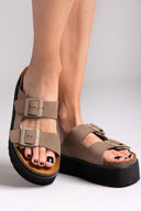 Flatform δερμάτινα nabuk σανδάλια ATENEO - Λαδί - thefashionproject.gr - ATENEO