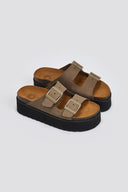 Flatform δερμάτινα nabuk σανδάλια ATENEO - Λαδί - thefashionproject.gr - ATENEO