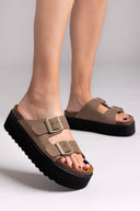 Flatform δερμάτινα nabuk σανδάλια ATENEO - Λαδί - thefashionproject.gr - ATENEO