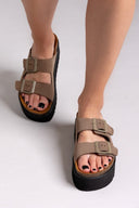 Flatform δερμάτινα nabuk σανδάλια ATENEO - Λαδί - thefashionproject.gr - ATENEO
