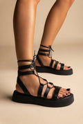 TFP - Flatform Gladiator Sandals Lace Up - Black Matte