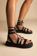 TFP - Flatform Gladiator Sandals Lace Up - Black Matte