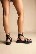 TFP - Flatform Gladiator Sandals Lace Up - Black Matte