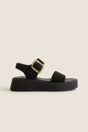 IRIS - Flatform Sandals Ankle Strap - Black Suede