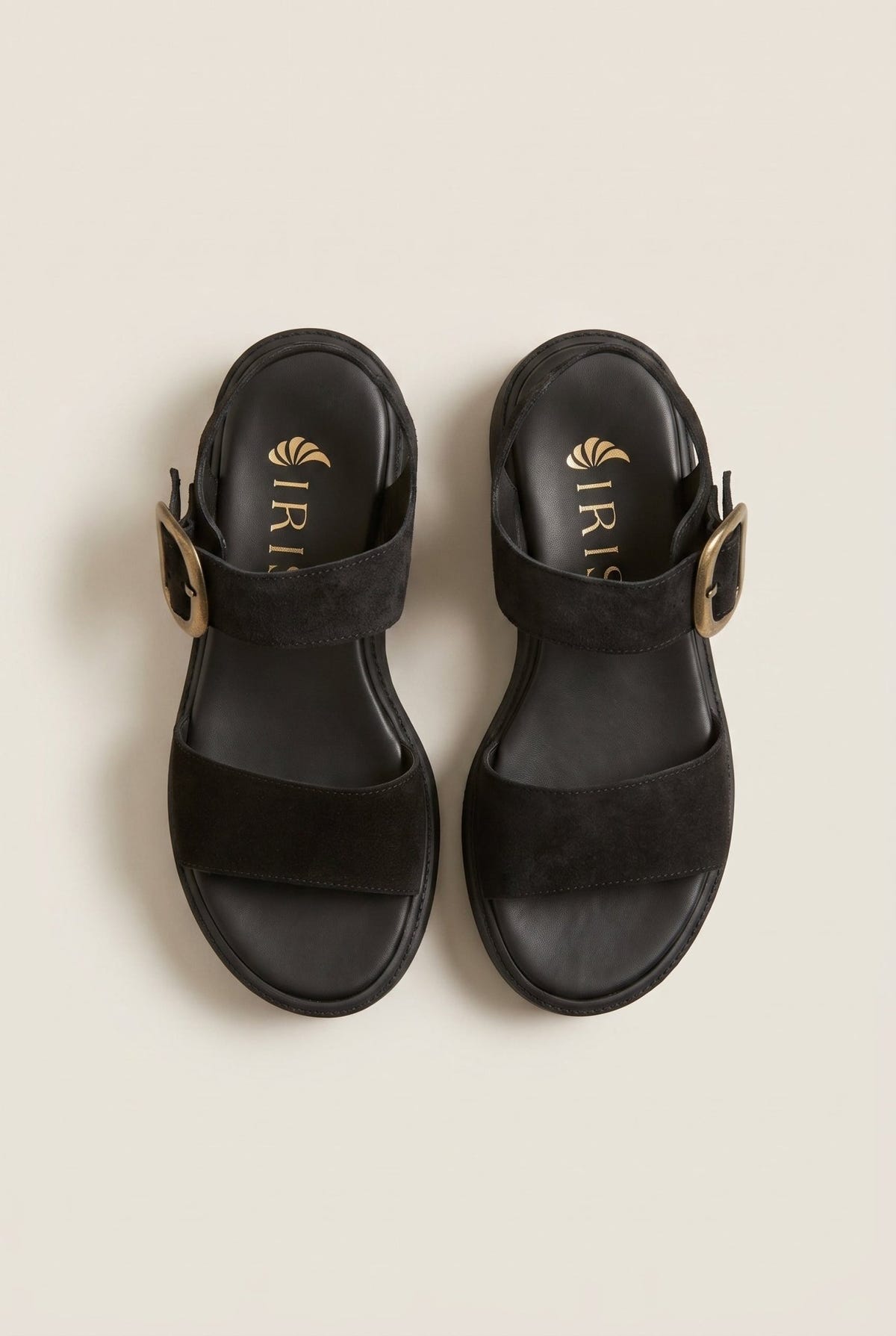 IRIS - Flatform Sandals Ankle Strap - Black Suede