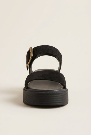 IRIS - Flatform Sandals Ankle Strap - Black Suede