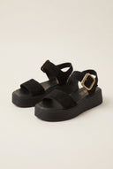 IRIS - Flatform Sandals Ankle Strap - Black Suede