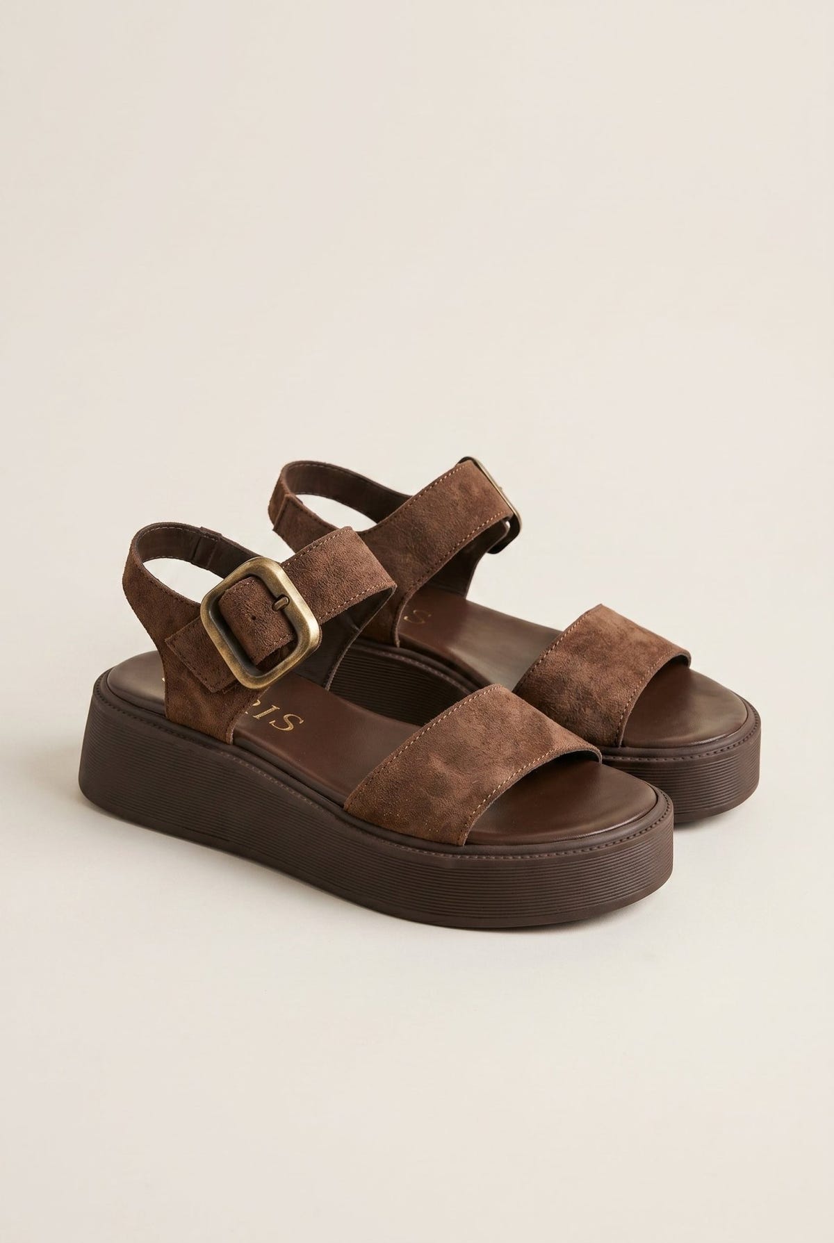 IRIS - Flatform Sandals Ankle Strap - Brown Suede